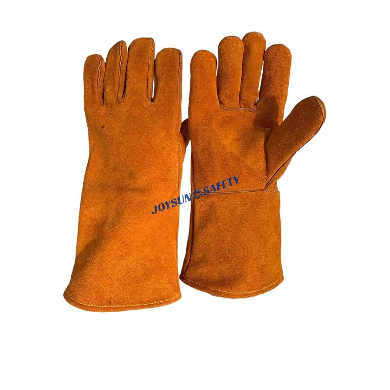 WY06 Brown Cow Split Leather Heat-Resistant Welding Gloves 14/16"