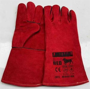 red leather welding gloves